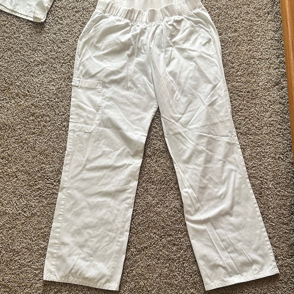 Cherokee White Women's Blouse with neckline detail & 2 pair of scrub pants FREE! - Picture 8 of 16